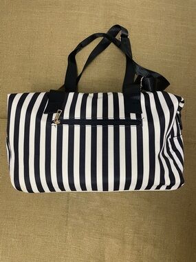 Alice + Olivia Black and White Striped Travel Duffel